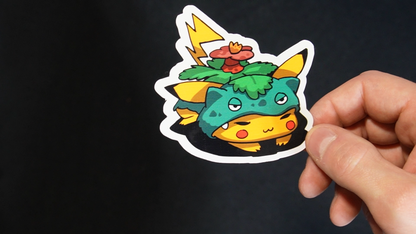 Pikachu In A Venusaur Costume Sticker for Laptops, Cell Phones and Water Bottles