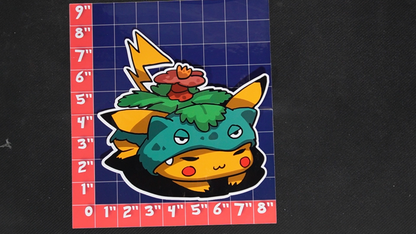 Jumbo Size Pikachu In Venusaur Costume Vinyl Pokemon Sticker for Laptops - Venusaur Bumper Sticker