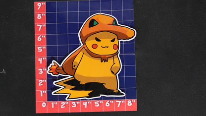 Jumbo Size Pikachu In Charmander Costume Vinyl Pokemon Sticker for Laptops - Charmander Bumper Sticker