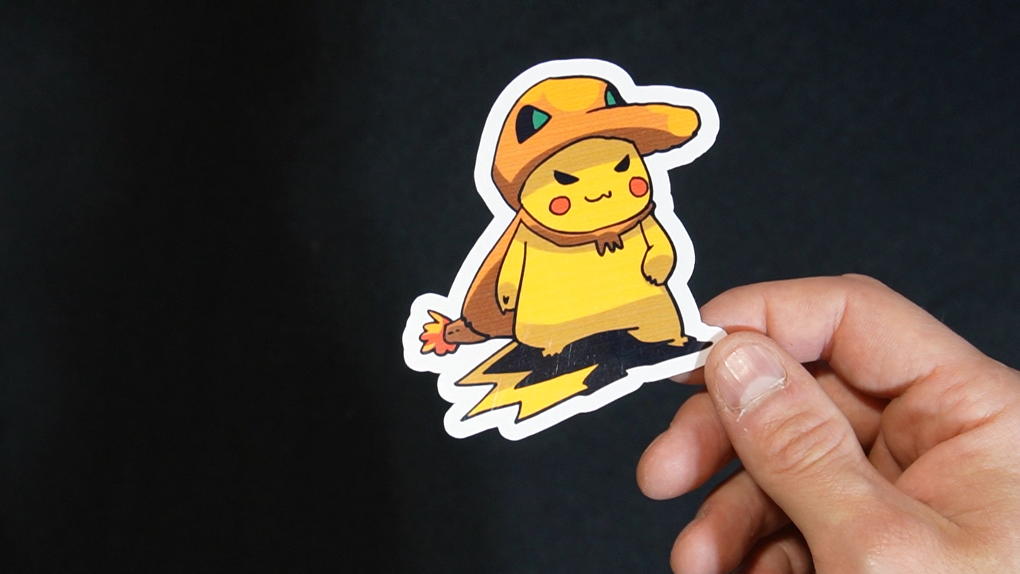 Pikachu In A Charmander Costume Sticker for Laptops, Cell Phones and Water Bottles