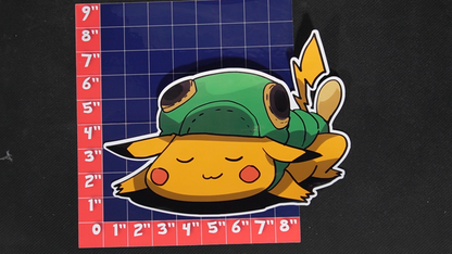 Jumbo Size Pikachu In Caterpie Costume Vinyl Pokemon Sticker for Laptops - Caterpie Bumper Sticker