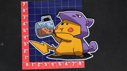 Jumbo Size Pikachu In Rattata Costume Vinyl Pokemon Sticker for Laptops - Rattata Bumper Sticker