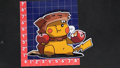 Jumbo Size Pikachu In Raticate Costume Vinyl Pokemon Sticker for Laptops - Raticate Bumper Sticker