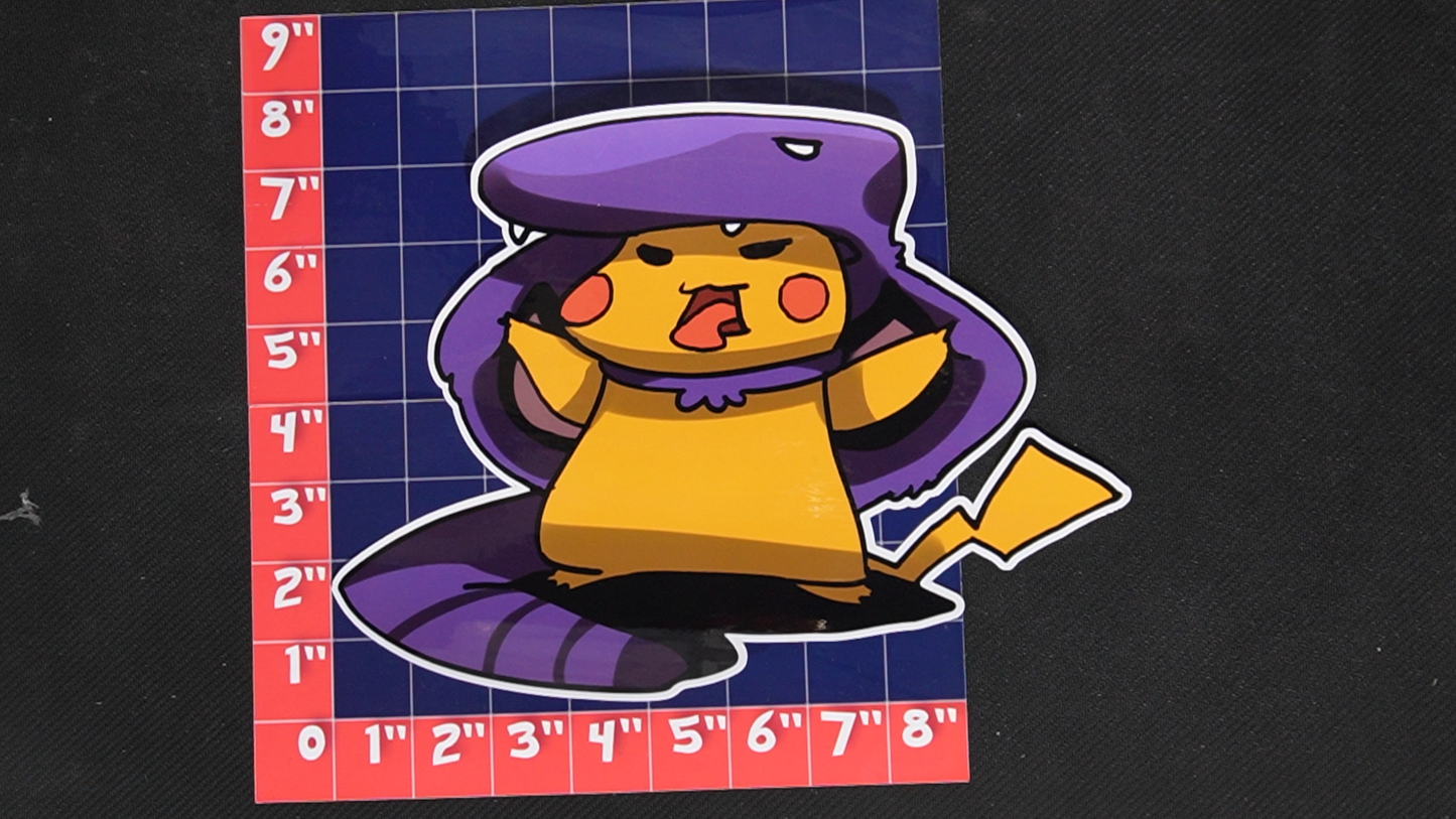 Jumbo Size Pikachu In Arbok Costume Vinyl Pokemon Sticker for Laptops - Arbok Bumper Sticker