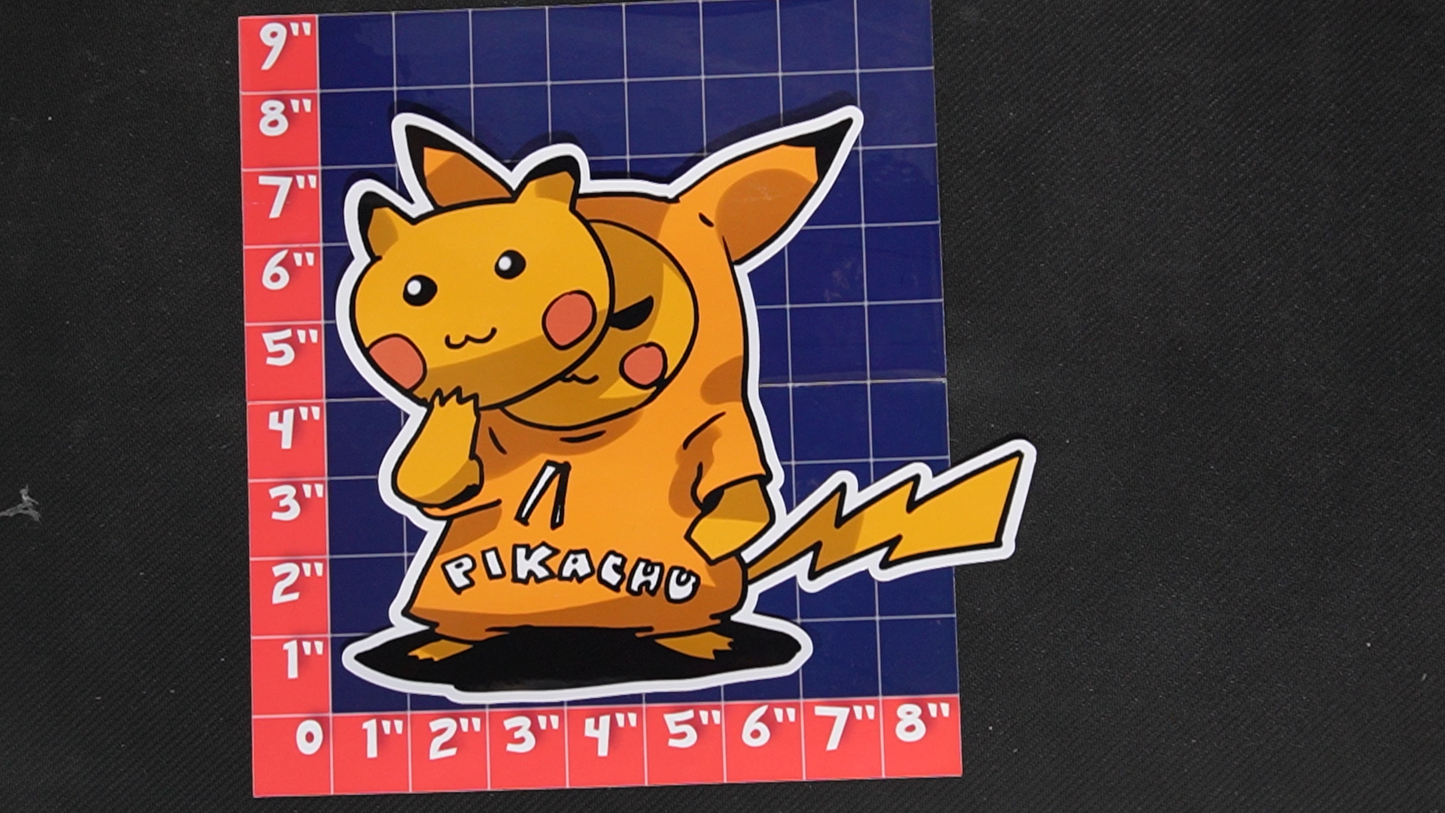 Jumbo Size Pikachu In Pikachu Costume Vinyl Pokemon Sticker for Laptops - Pikachu Bumper Sticker