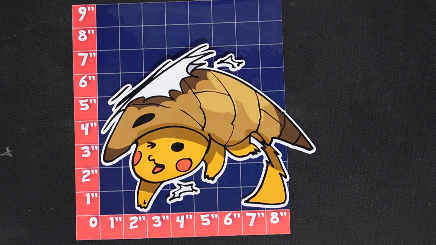 Jumbo Size Pikachu In Sandshrew Costume Vinyl Pokemon Sticker for Laptops - Sandshrew Bumper Sticker