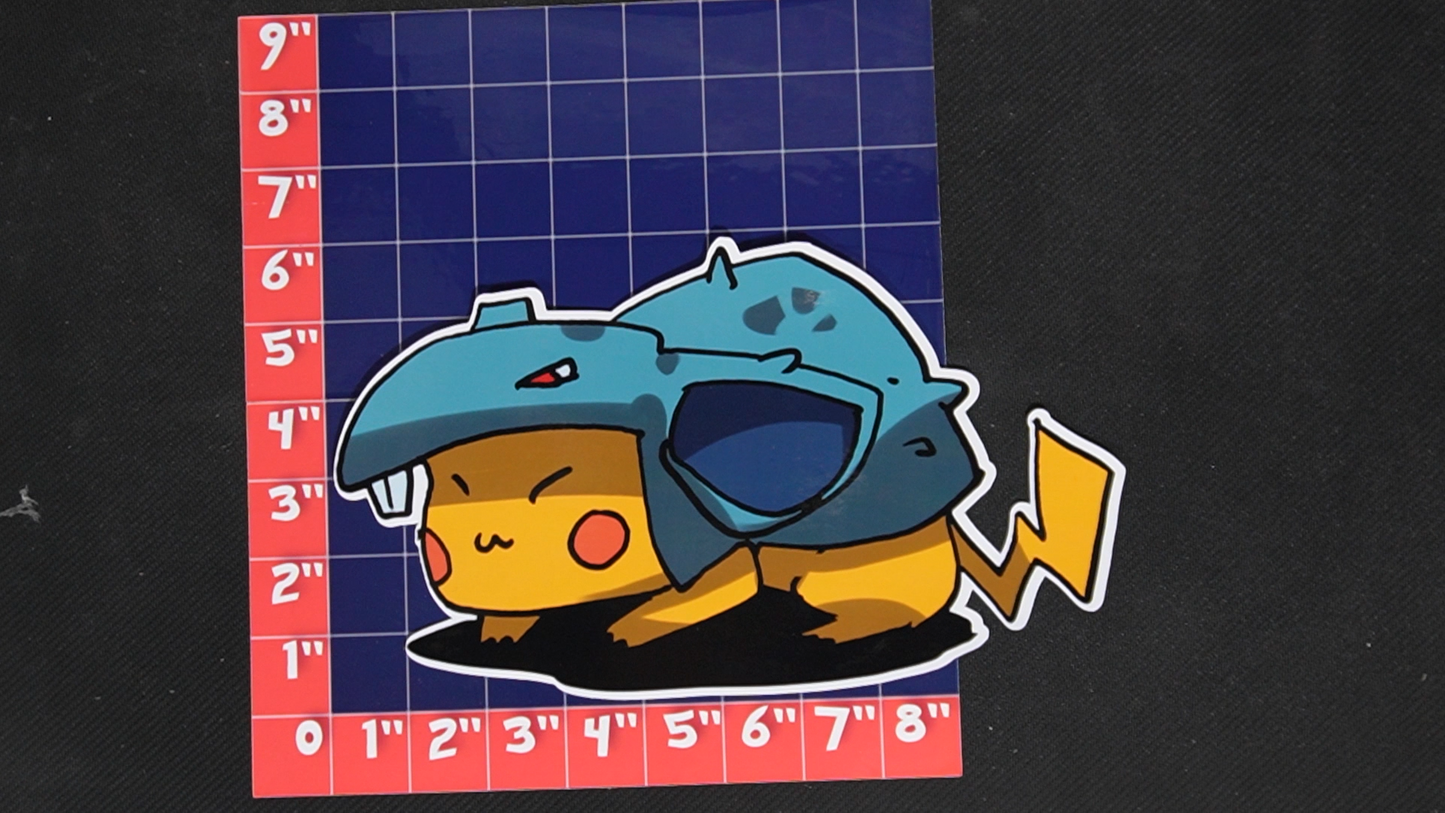 Jumbo Size Pikachu In Nidoran Costume Vinyl Pokemon Sticker for Laptops - Nidoran Bumper Sticker