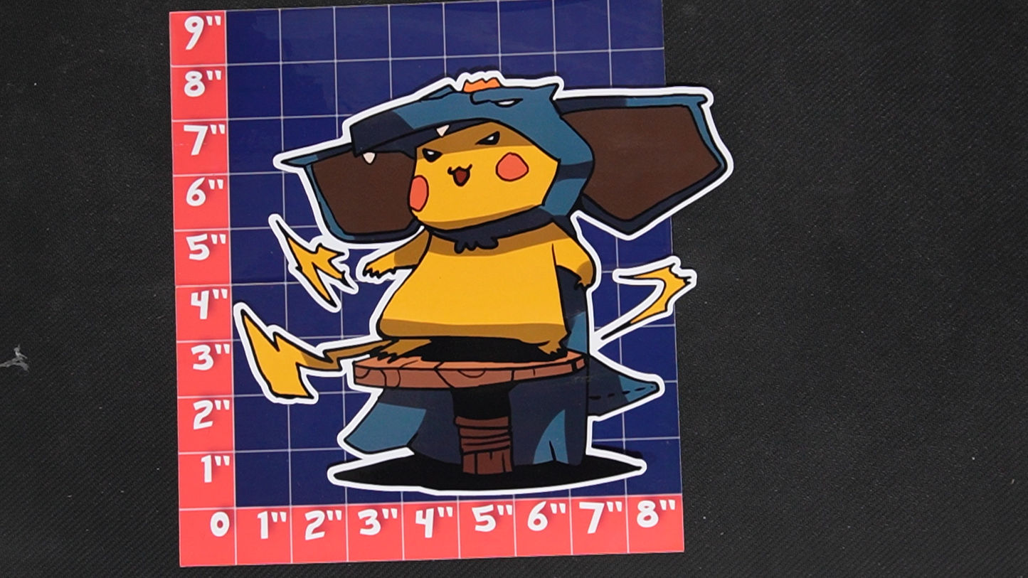 Jumbo Size Pikachu In Nidoqueen Costume Vinyl Pokemon Sticker for Laptops - Nidoqueen Bumper Sticker