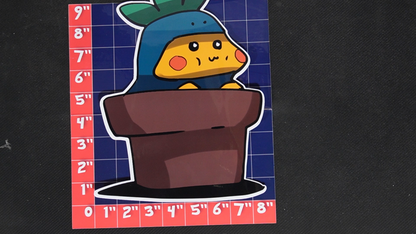 Jumbo Size Pikachu In Oddish Costume Vinyl Pokemon Sticker for Laptops - Oddish Bumper Sticker