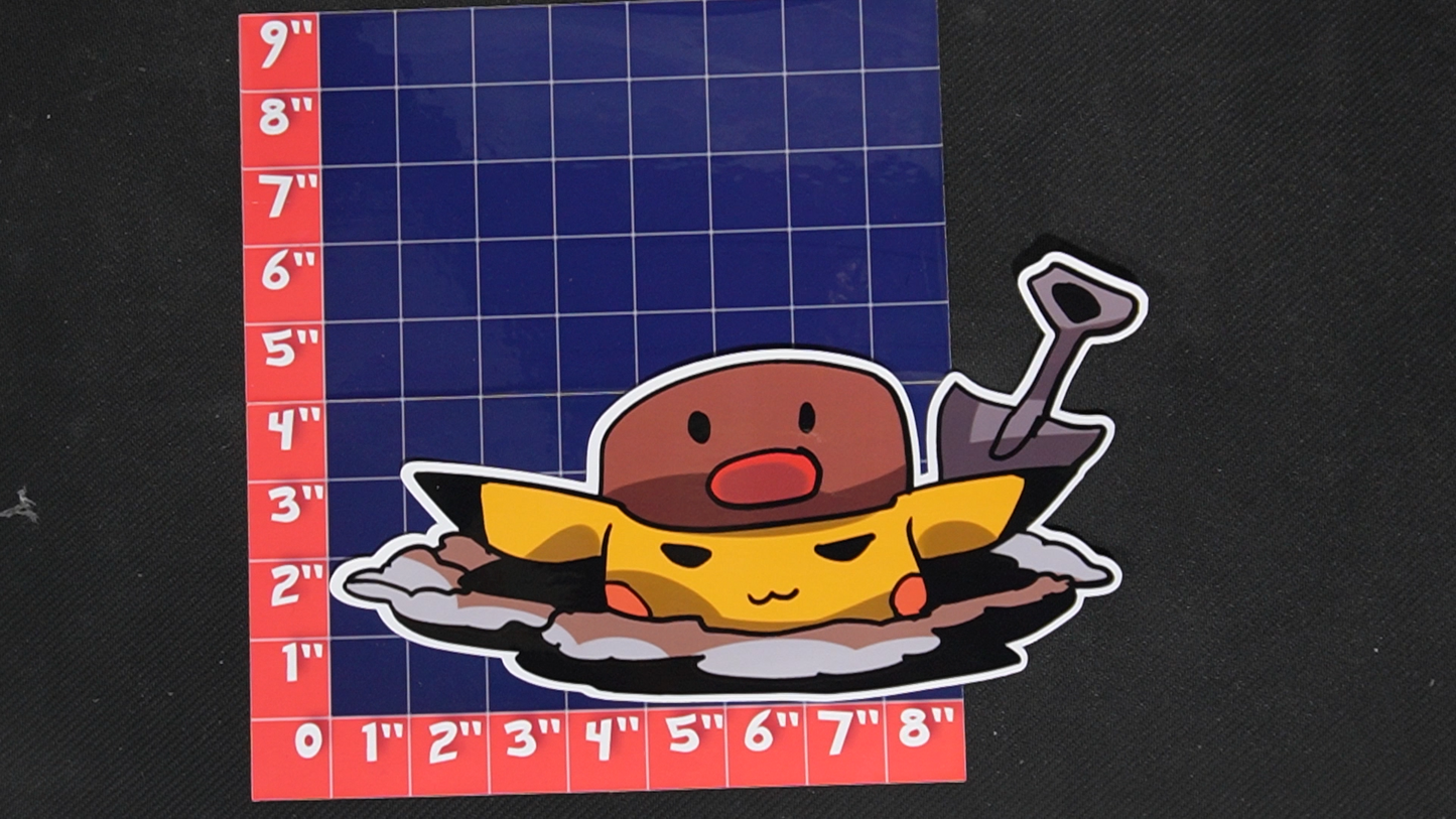 Jumbo Size Pikachu In Diglett Costume Vinyl Pokemon Sticker for Laptops - Diglett Bumper Sticker