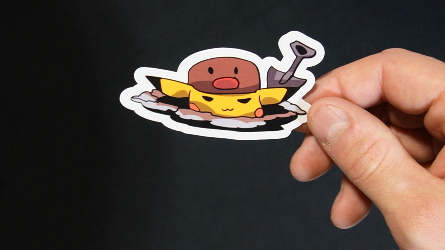 Pikachu In A Diglett Costume Sticker for Laptops, Cell Phones and Water Bottles