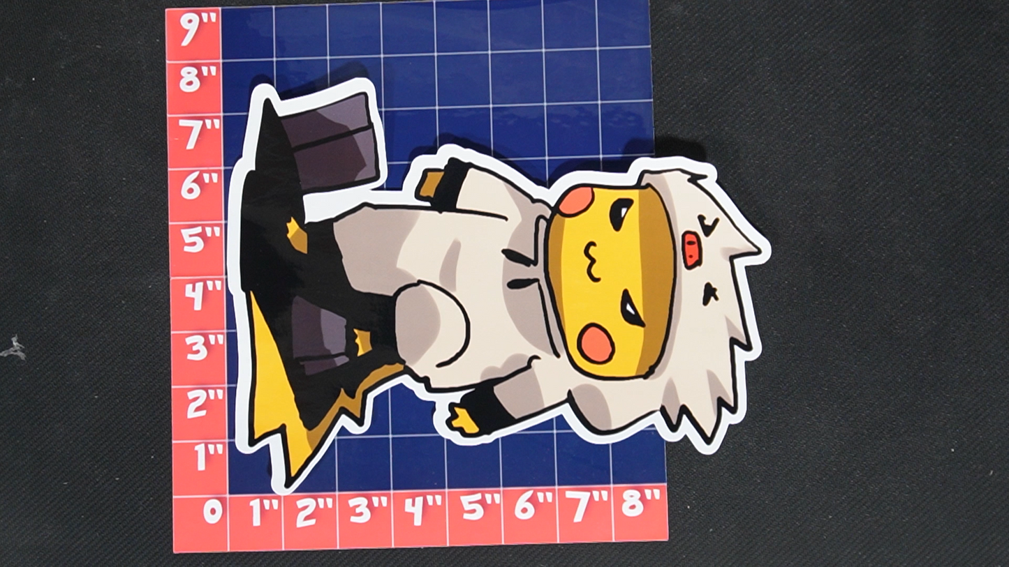 Jumbo Size Pikachu In Primeape Costume Vinyl Pokemon Sticker for Laptops - Primeape Bumper Sticker