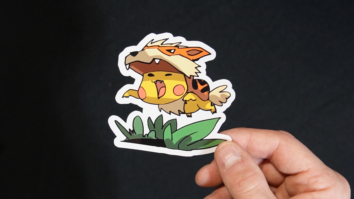 Pikachu In A Arcanine Costume Sticker for Laptops, Cell Phones and Water Bottles