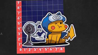 Jumbo Size Pikachu In Poliwhirl Costume Vinyl Pokemon Sticker for Laptops - Poliwhirl Bumper Sticker