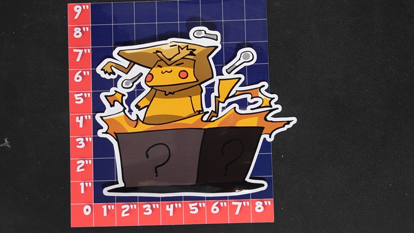 Jumbo Size Pikachu In Alakazam Costume Vinyl Pokemon Sticker for Laptops - Alakazam Bumper Sticker