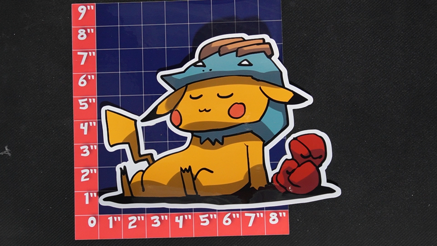 Jumbo Size Pikachu In Machop Costume Vinyl Pokemon Sticker for Laptops - Machop Bumper Sticker