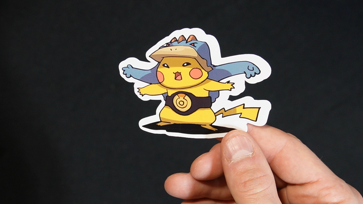 Pikachu In A Machamp Costume Sticker for Laptops, Cell Phones and Water Bottles