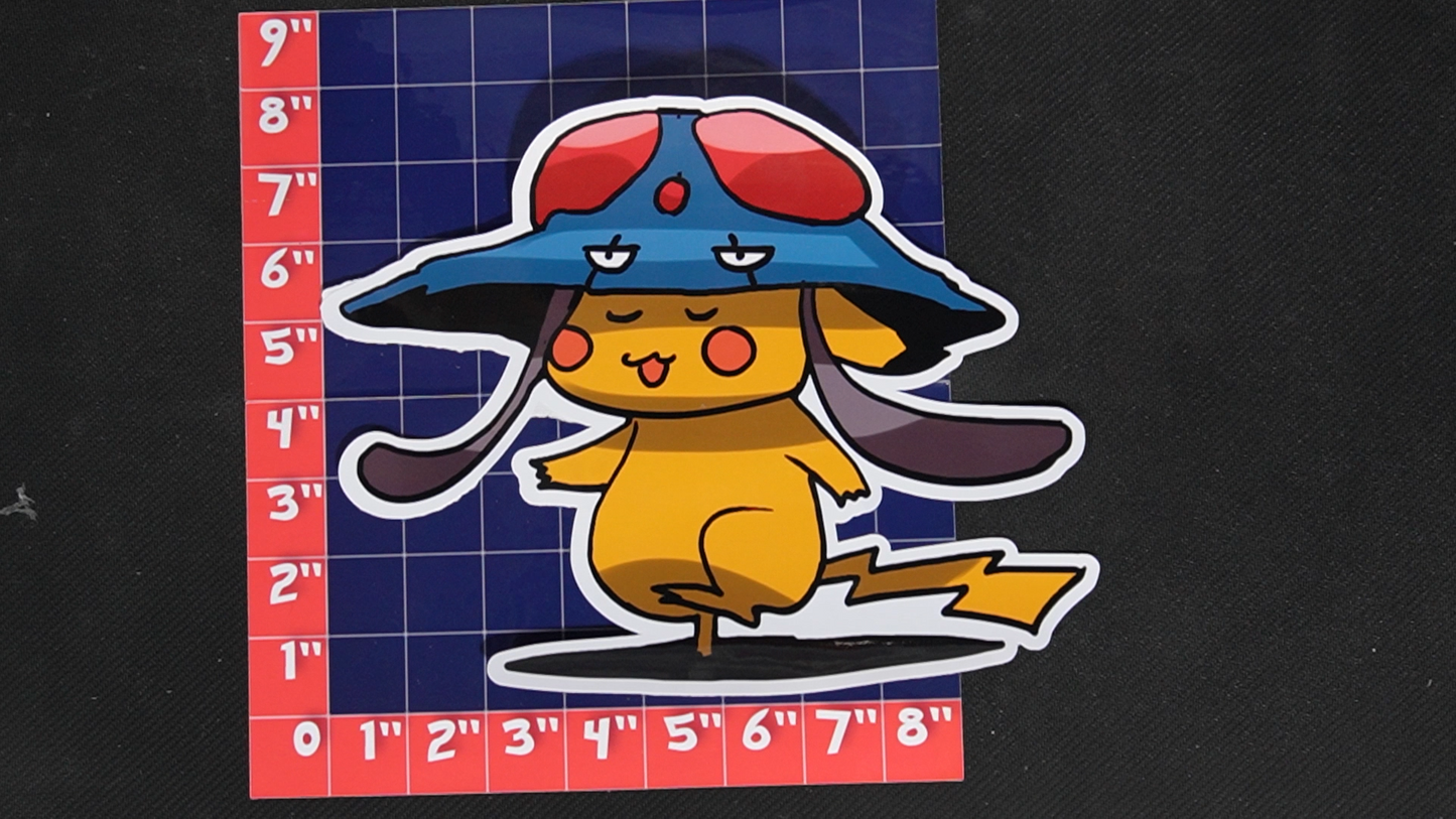 Jumbo Size Pikachu In Tentacool Costume Vinyl Pokemon Sticker for Laptops - Tentacool Bumper Sticker