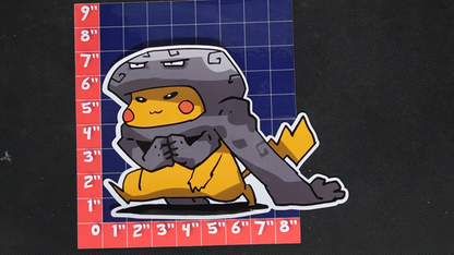 Jumbo Size Pikachu In Graveler Costume Vinyl Pokemon Sticker for Laptops - Graveler Bumper Sticker