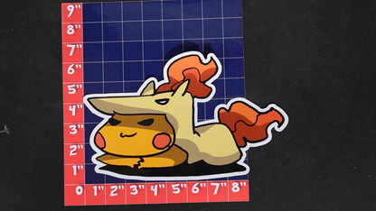 Jumbo Size Pikachu In Ponyta Costume Vinyl Pokemon Sticker for Laptops - Ponyta Bumper Sticker