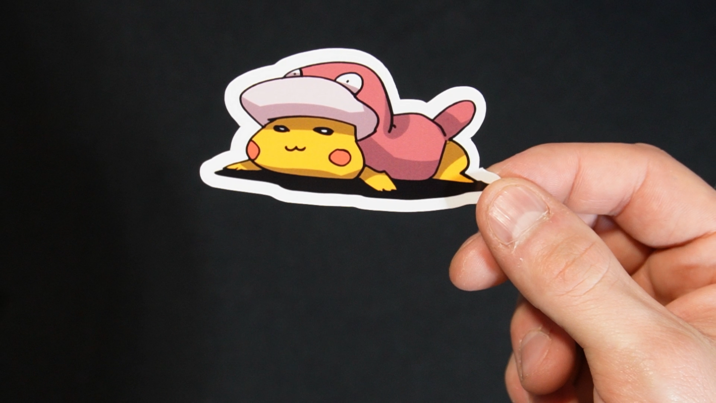 Pikachu In A Slowpoke Costume Sticker for Laptops, Cell Phones and Water Bottles