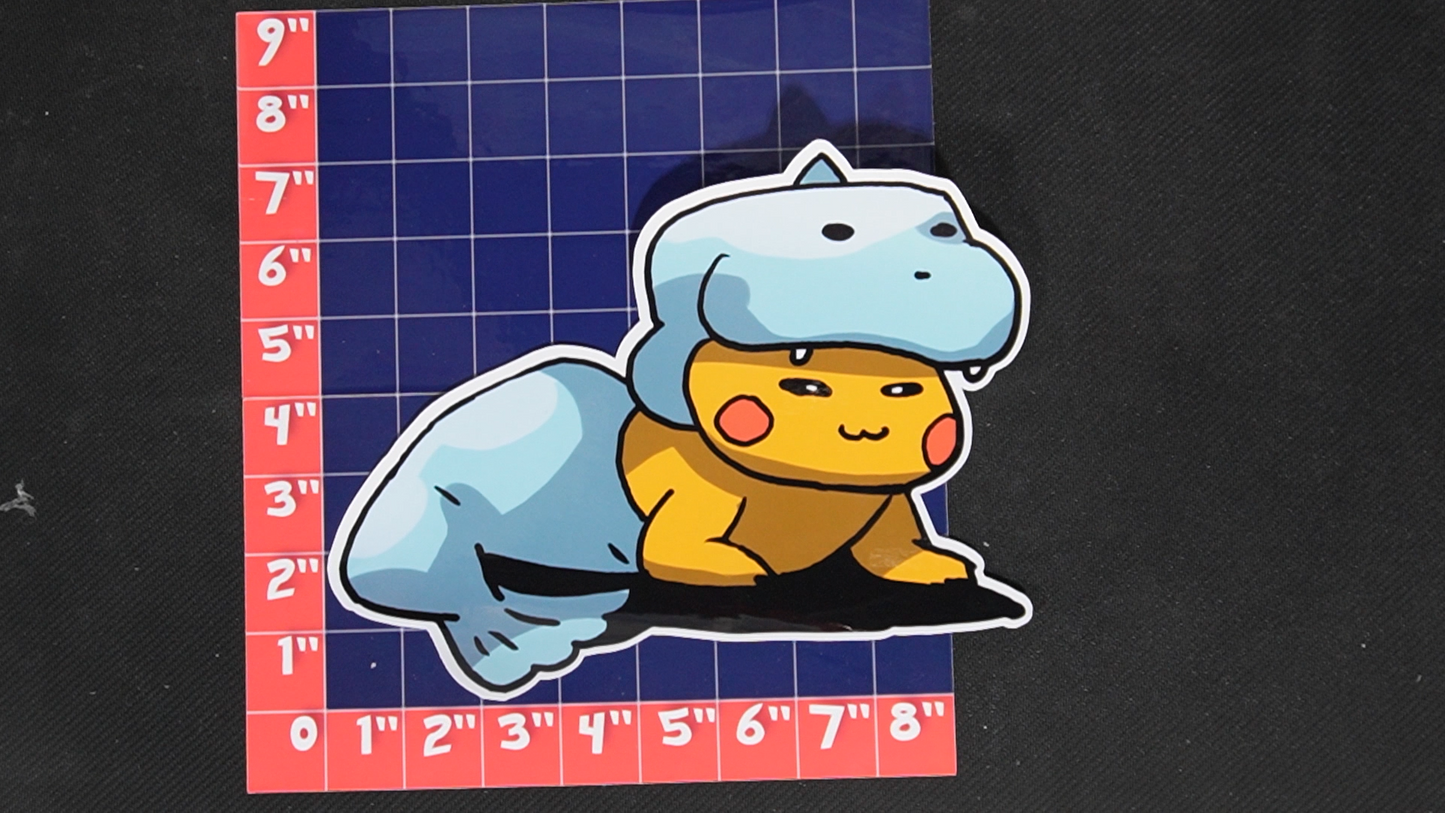 Jumbo Size Pikachu In Dewgong Costume Vinyl Pokemon Sticker for Laptops - Dewgong Bumper Sticker