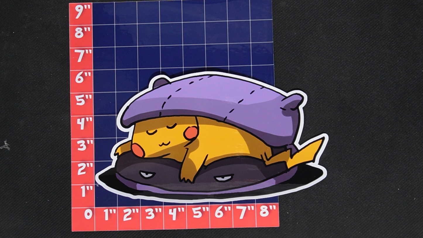 Jumbo Size Pikachu In Shellder Costume Vinyl Pokemon Sticker for Laptops - Shellder Bumper Sticker