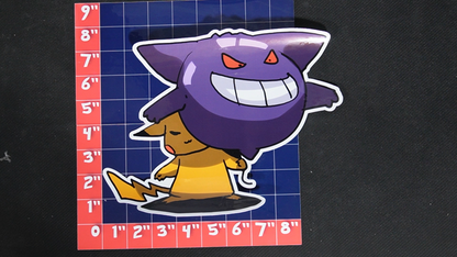 Jumbo Size Pikachu In Gengar Costume Vinyl Pokemon Sticker for Laptops - Gengar Bumper Sticker