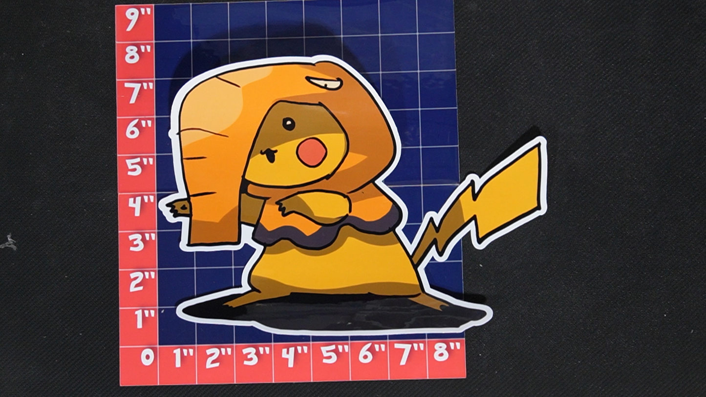 Jumbo Size Pikachu In Drowzee Costume Vinyl Pokemon Sticker for Laptops - Drowzee Bumper Sticker