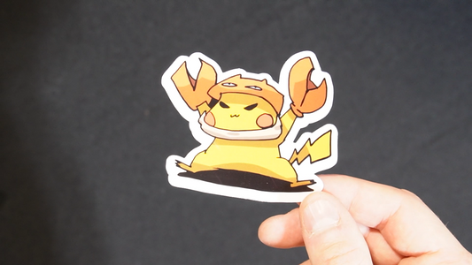 Pikachu In A Krabby Costume Sticker for Laptops, Cell Phones and Water Bottles