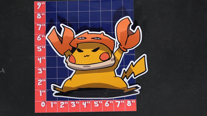 Jumbo Size Pikachu In Krabby Costume Vinyl Pokemon Sticker for Laptops - Krabby Bumper Sticker