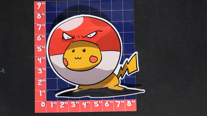 Jumbo Size Pikachu In Voltorb Costume Vinyl Pokemon Sticker for Laptops - Voltorb Bumper Sticker