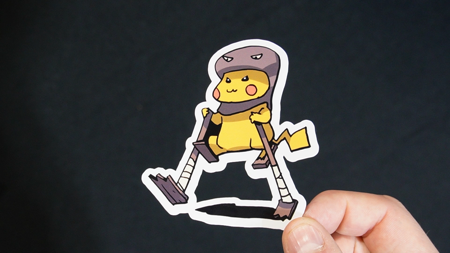 Pikachu In A Hitmonlee Costume Sticker for Laptops, Cell Phones and Water Bottles