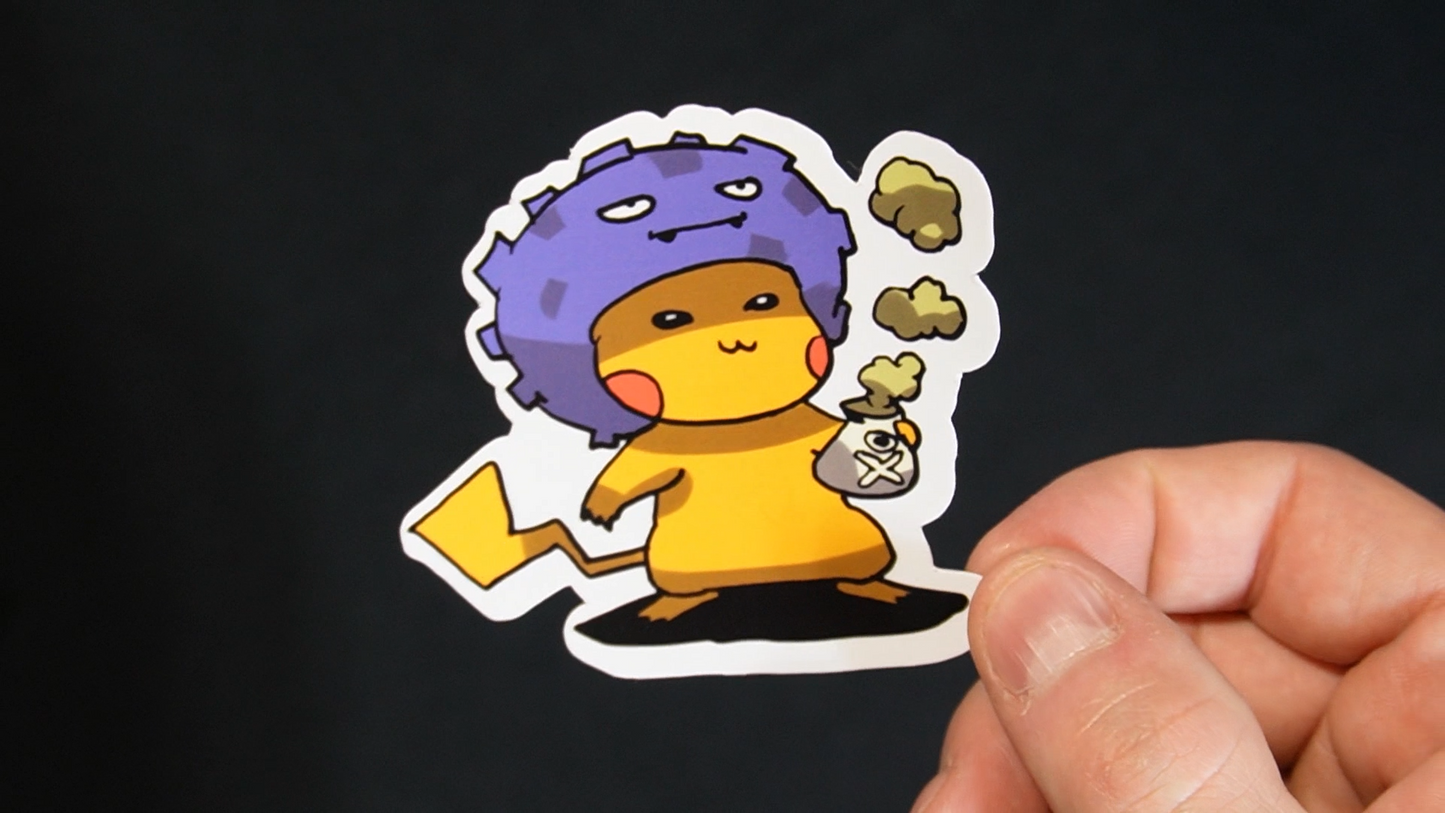 Pikachu In A Koffing Costume Sticker for Laptops, Cell Phones and Water Bottles