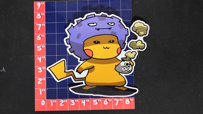 Jumbo Size Pikachu In Koffing Costume Vinyl Pokemon Sticker for Laptops - Koffing Bumper Sticker