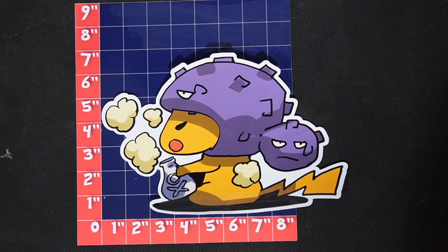 Jumbo Size Pikachu In Weezing Costume Vinyl Pokemon Sticker for Laptops - Weezing Bumper Sticker