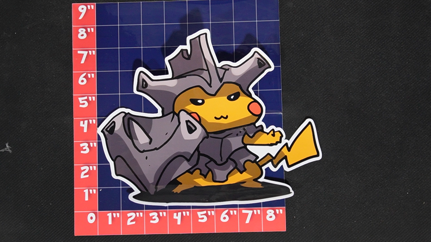 Jumbo Size Pikachu In Rhyhorn Costume Vinyl Pokemon Sticker for Laptops - Rhyhorn Bumper Sticker