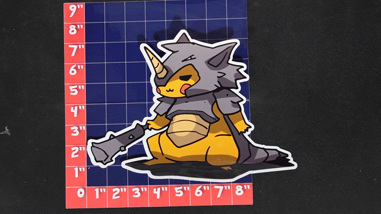 Jumbo Size Pikachu In Rhydon Costume Vinyl Pokemon Sticker for Laptops - Rhydon Bumper Sticker