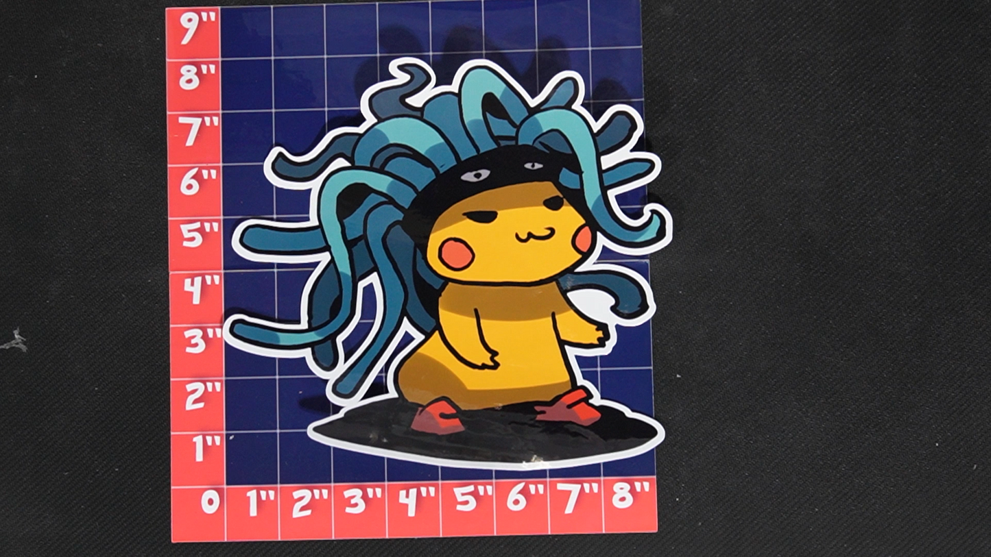 Jumbo Size Pikachu In Tangela Costume Vinyl Pokemon Sticker for Laptops - Tangela Bumper Sticker