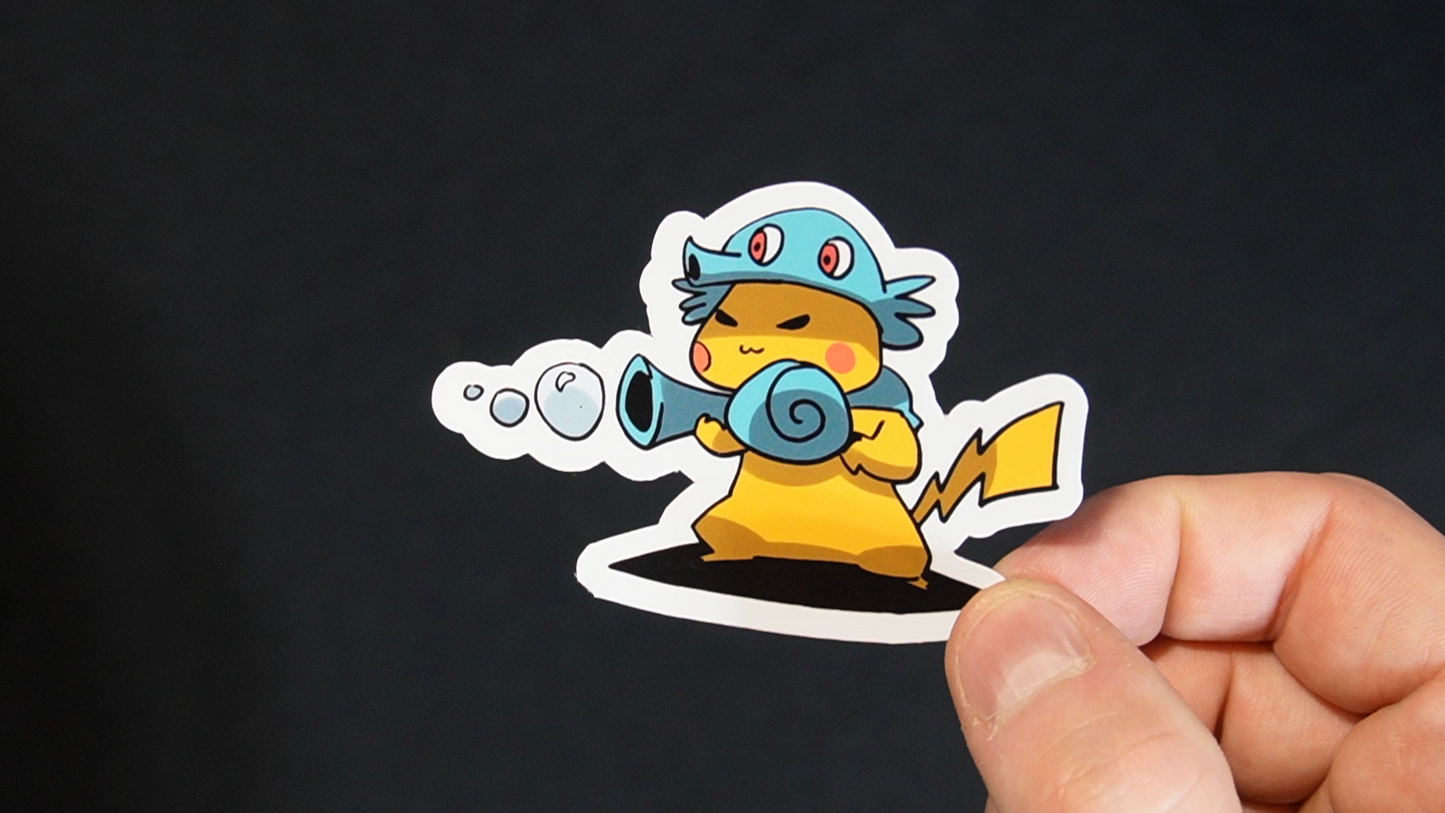 Pikachu In A Horsea Costume Sticker for Laptops, Cell Phones and Water Bottles