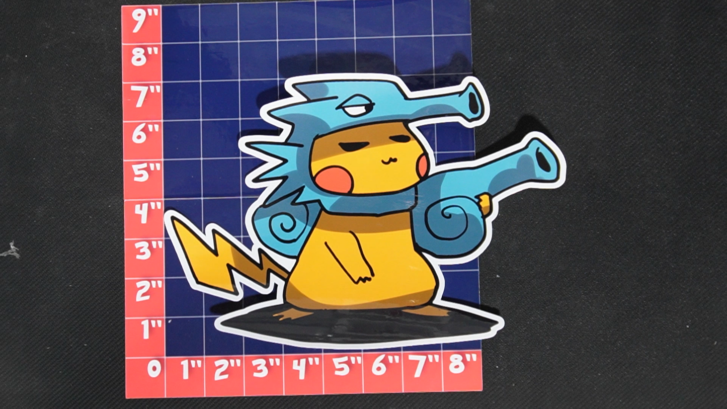 Jumbo Size Pikachu In Seadra Costume Vinyl Pokemon Sticker for Laptops - Seadra Bumper Sticker