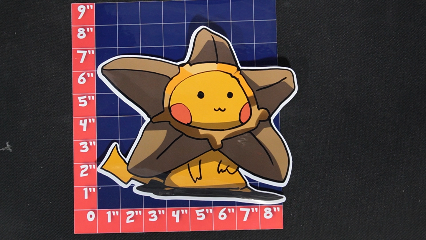 Jumbo Size Pikachu In Staryu Costume Vinyl Pokemon Sticker for Laptops - Staryu Bumper Sticker