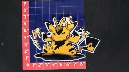 Jumbo Size Pikachu In Electabuzz Costume Vinyl Pokemon Sticker for Laptops - Electabuzz Bumper Sticker