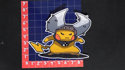 Jumbo Size Pikachu In Pinsir Costume Vinyl Pokemon Sticker for Laptops - Pinsir Bumper Sticker