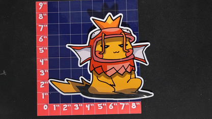 Jumbo Size Pikachu In Magikarp Costume Vinyl Pokemon Sticker for Laptops - Magikarp Bumper Sticker