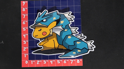 Jumbo Size Pikachu In Gyarados Costume Vinyl Pokemon Sticker for Laptops - Gyarados Bumper Sticker