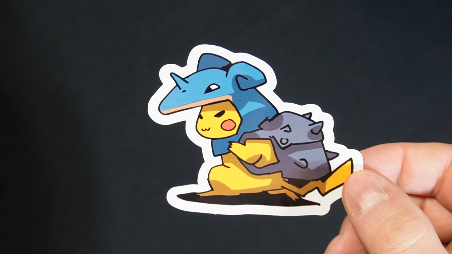 Pikachu In A Lapras Costume Sticker for Laptops, Cell Phones and Water Bottles