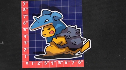 Jumbo Size Pikachu In Lapras Costume Vinyl Pokemon Sticker for Laptops - Lapras Bumper Sticker