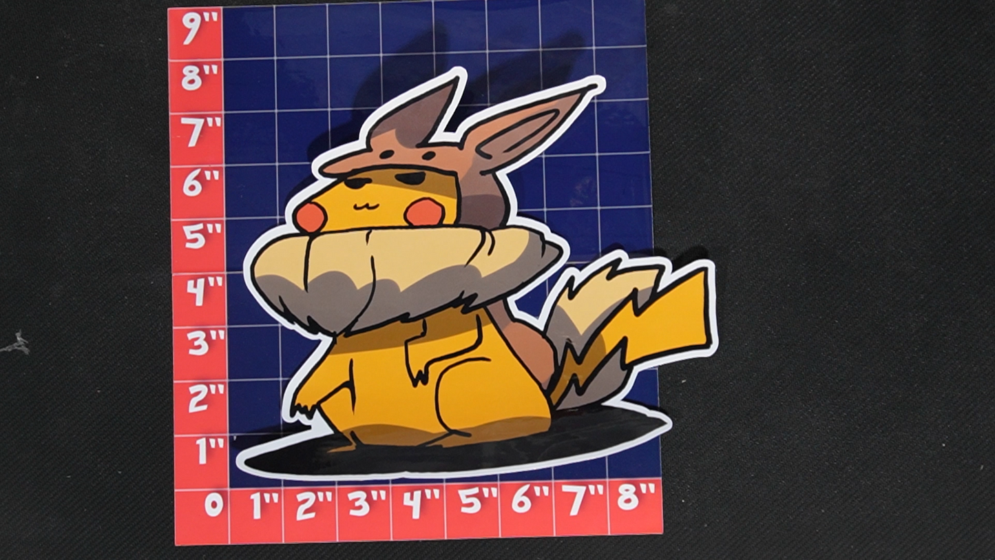 Jumbo Size Pikachu In Eevee Costume Vinyl Pokemon Sticker for Laptops - Eevee Bumper Sticker