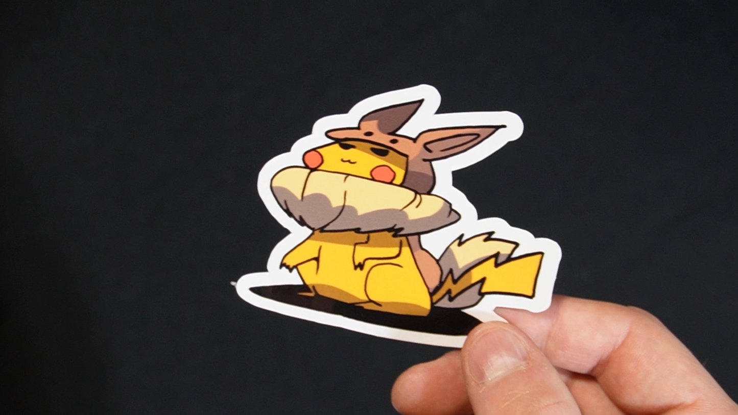 Pikachu In A Eevee Costume Sticker for Laptops, Cell Phones and Water Bottles